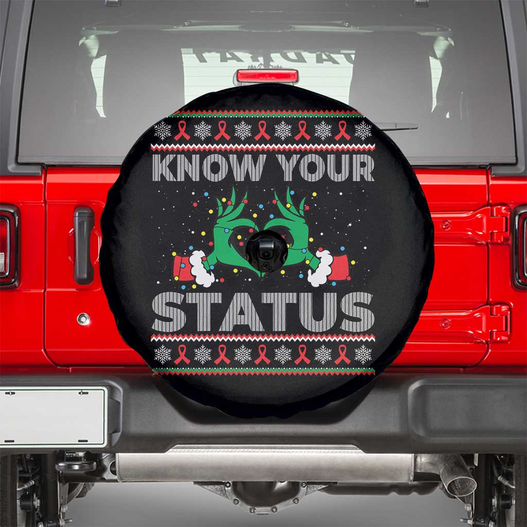 Know Your Status HIV Awareness Gift Spare Tire Cover Ugly Sweater Green Hand Red Ribbon TS12 Black Print Your Wear