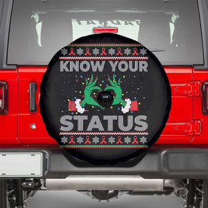 Know Your Status HIV Awareness Gift Spare Tire Cover Ugly Sweater Green Hand Red Ribbon TS12 Black Print Your Wear