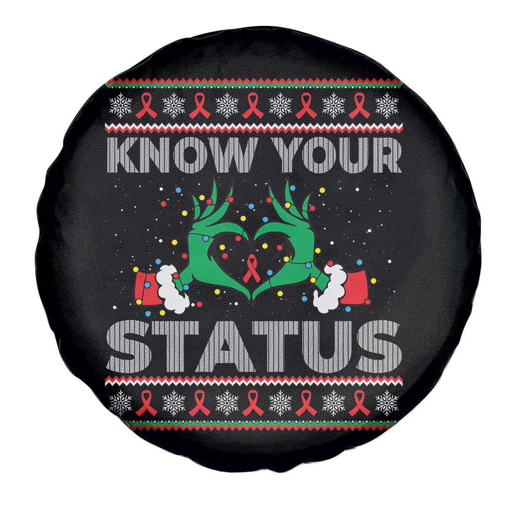 Know Your Status HIV Awareness Gift Spare Tire Cover Ugly Sweater Green Hand Red Ribbon TS12 Print Your Wear