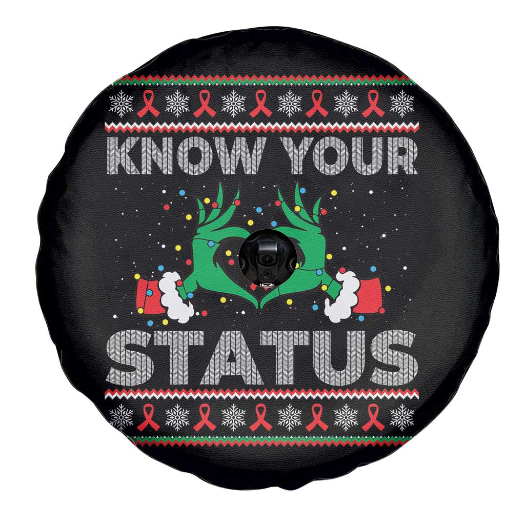 Know Your Status HIV Awareness Gift Spare Tire Cover Ugly Sweater Green Hand Red Ribbon TS12 Print Your Wear
