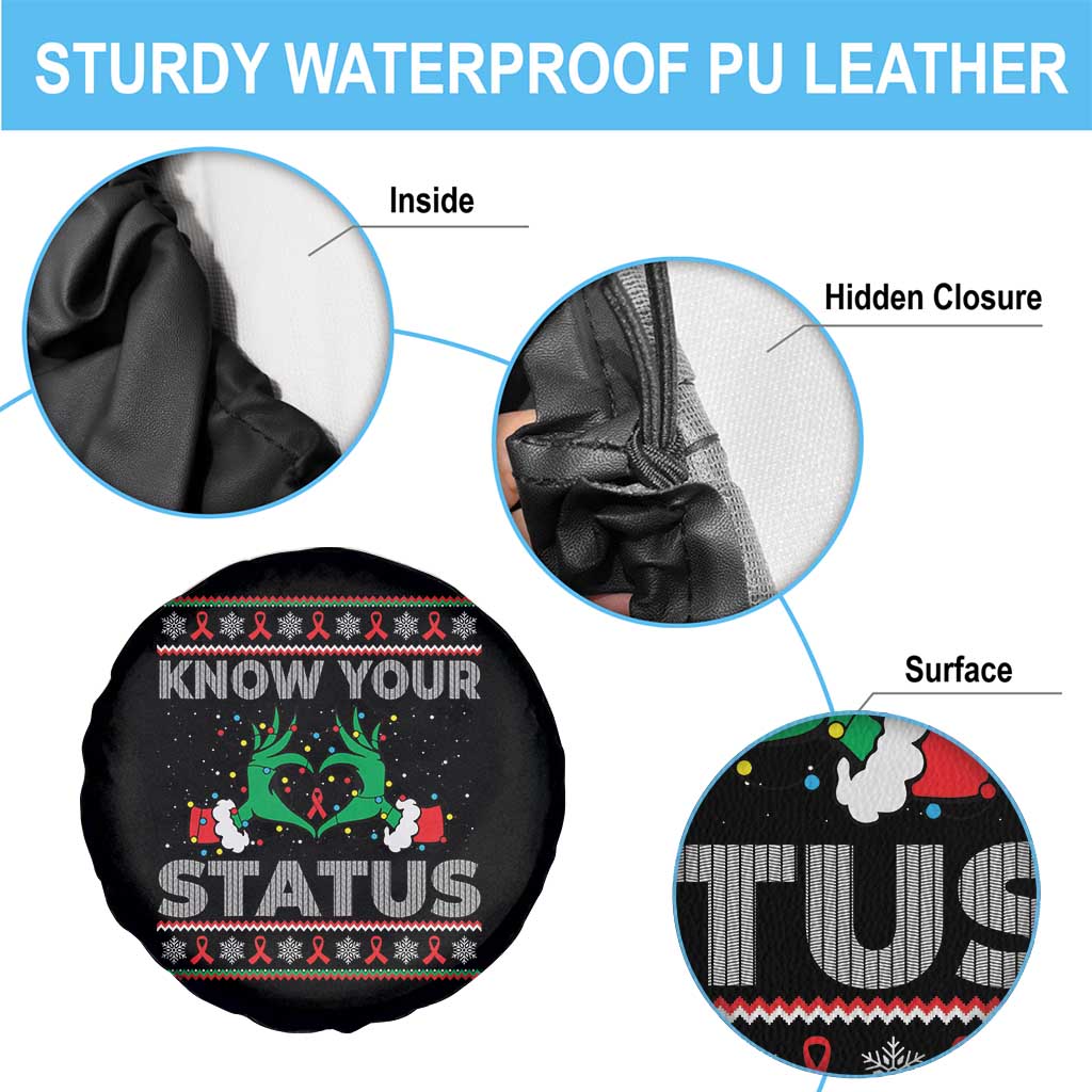 Know Your Status HIV Awareness Gift Spare Tire Cover Ugly Sweater Green Hand Red Ribbon TS12 Print Your Wear