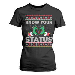 Know Your Status HIV Awareness Gift T Shirt For Women Ugly Sweater Green Hand Red Ribbon TS12 Black Print Your Wear