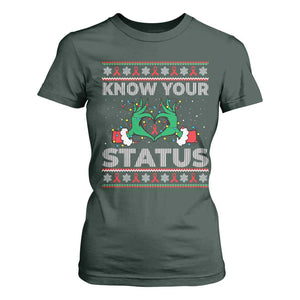 Know Your Status HIV Awareness Gift T Shirt For Women Ugly Sweater Green Hand Red Ribbon TS12 Dark Forest Green Print Your Wear