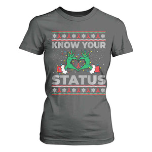 Know Your Status HIV Awareness Gift T Shirt For Women Ugly Sweater Green Hand Red Ribbon TS12 Dark Heather Print Your Wear