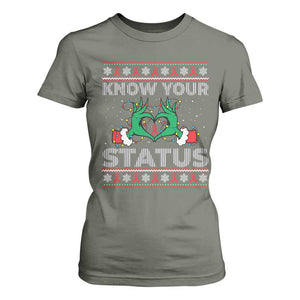 Know Your Status HIV Awareness Gift T Shirt For Women Ugly Sweater Green Hand Red Ribbon TS12 Military Green Print Your Wear