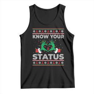 Know Your Status HIV Awareness Gift Tank Top Ugly Sweater Green Hand Red Ribbon TS12 Black Print Your Wear