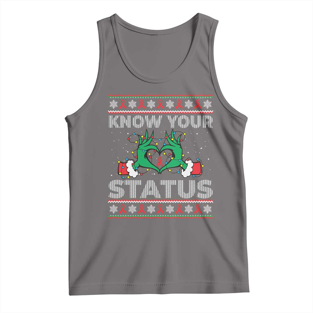 Know Your Status HIV Awareness Gift Tank Top Ugly Sweater Green Hand Red Ribbon TS12 Deep Heather Print Your Wear