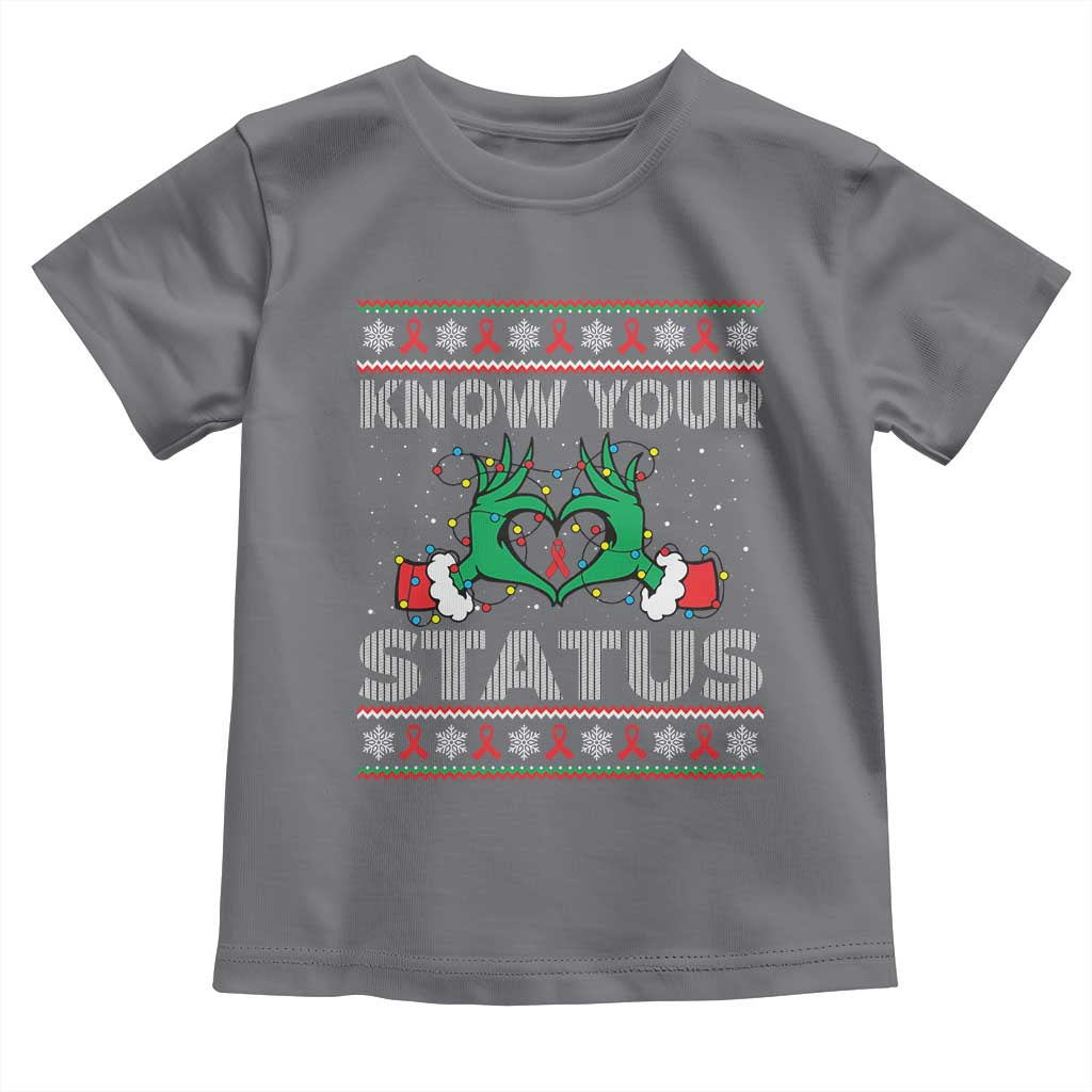Know Your Status HIV Awareness Gift Toddler T Shirt Ugly Sweater Green Hand Red Ribbon TS12 Charcoal Print Your Wear