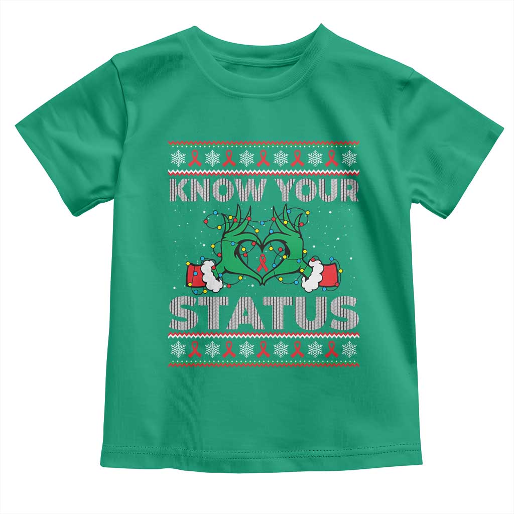 Know Your Status HIV Awareness Gift Toddler T Shirt Ugly Sweater Green Hand Red Ribbon TS12 Irish Green Print Your Wear