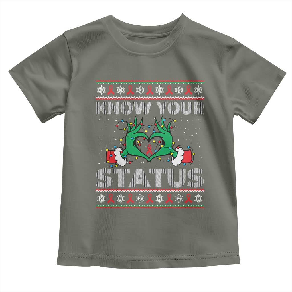 Know Your Status HIV Awareness Gift Toddler T Shirt Ugly Sweater Green Hand Red Ribbon TS12 Military Green Print Your Wear