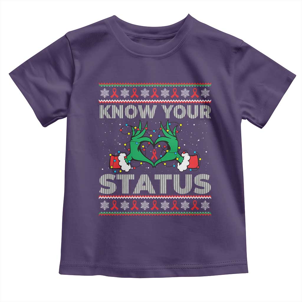 Know Your Status HIV Awareness Gift Toddler T Shirt Ugly Sweater Green Hand Red Ribbon TS12 Purple Print Your Wear