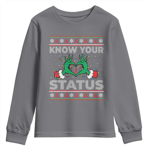Know Your Status HIV Awareness Gift Youth Sweatshirt Ugly Sweater Green Hand Red Ribbon TS12 Charcoal Print Your Wear
