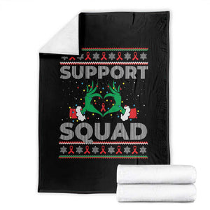Support Squad HIV Awareness Gift Throw Blanket Green Hand Red Ribbon Ugly Sweater Christmas Gift TS12 Black Print Your Wear