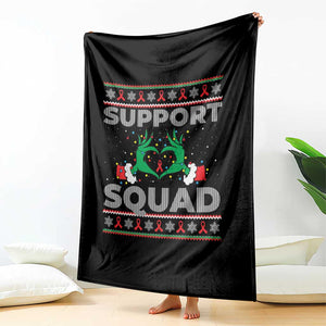 Support Squad HIV Awareness Gift Throw Blanket Green Hand Red Ribbon Ugly Sweater Christmas Gift TS12 Print Your Wear