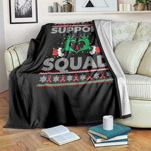 Support Squad HIV Awareness Gift Throw Blanket Green Hand Red Ribbon Ugly Sweater Christmas Gift TS12 Print Your Wear