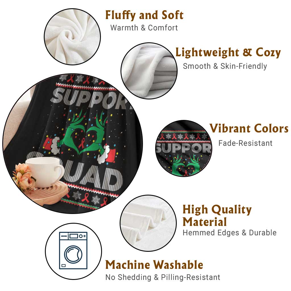 Support Squad HIV Awareness Gift Throw Blanket Green Hand Red Ribbon Ugly Sweater Christmas Gift TS12 Print Your Wear
