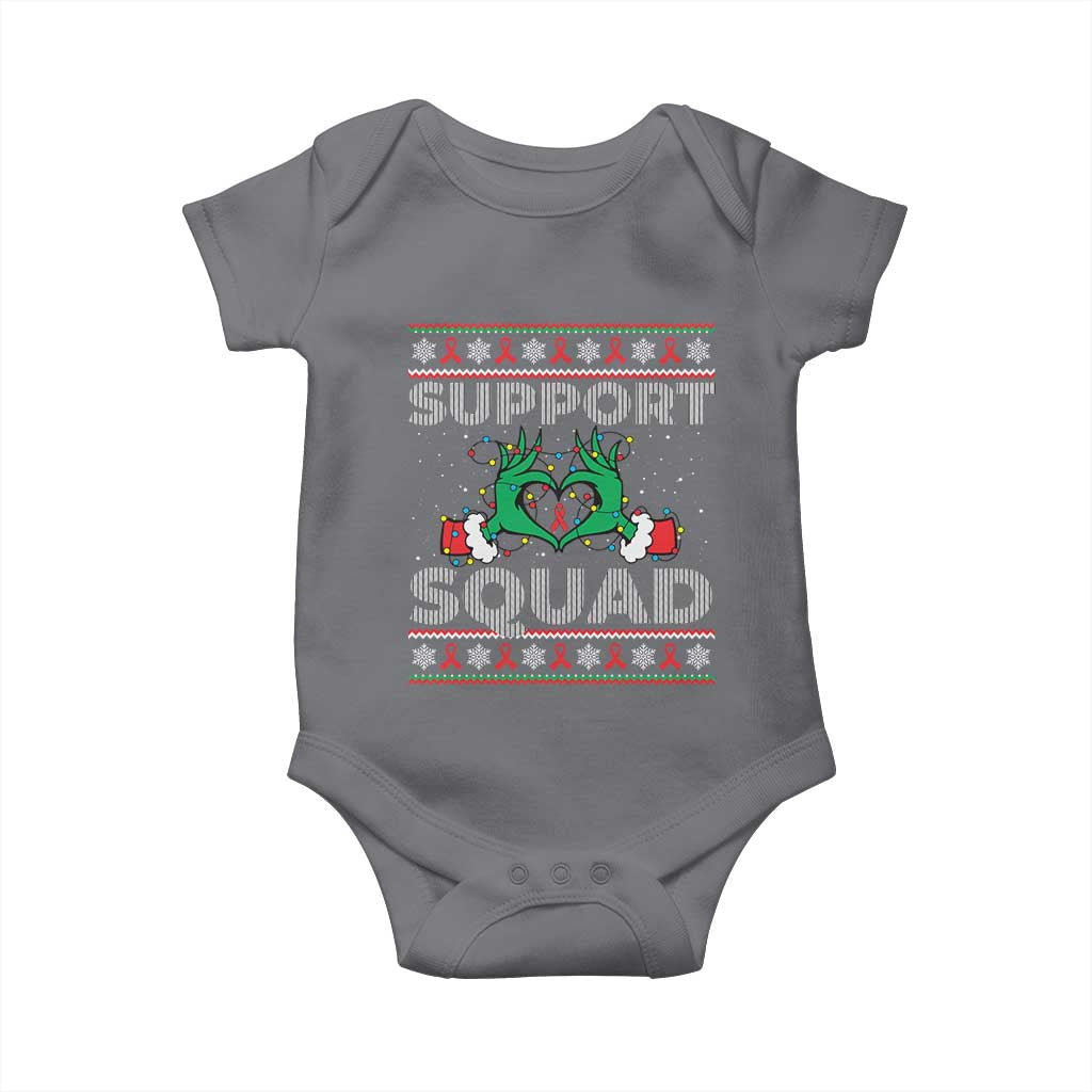 Support Squad HIV Awareness Gift Baby Onesie Green Hand Red Ribbon Ugly Sweater Christmas Gift TS12 Charcoal Print Your Wear