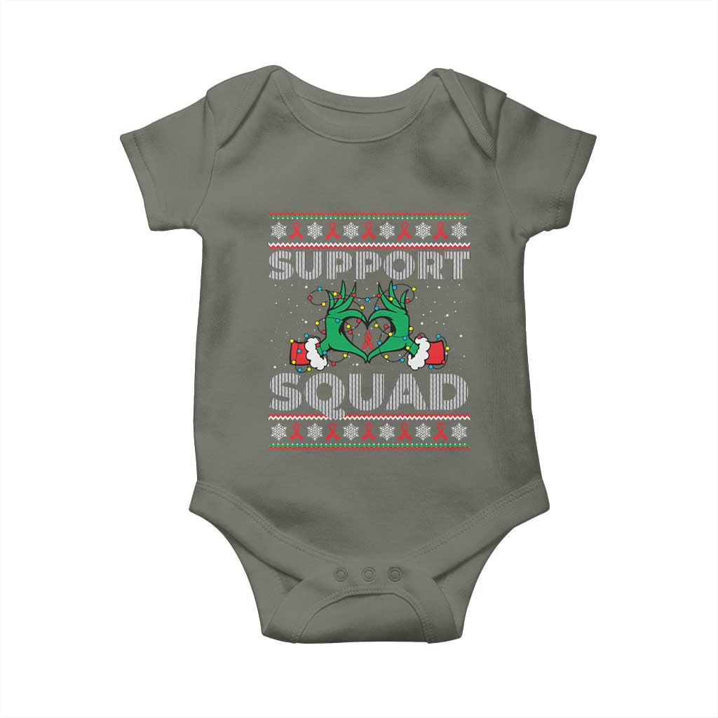 Support Squad HIV Awareness Gift Baby Onesie Green Hand Red Ribbon Ugly Sweater Christmas Gift TS12 Military Green Print Your Wear