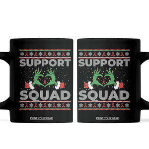 Support Squad HIV Awareness Gift Coffee Mug Green Hand Red Ribbon Ugly Sweater Christmas Gift TS12 Black Print Your Wear
