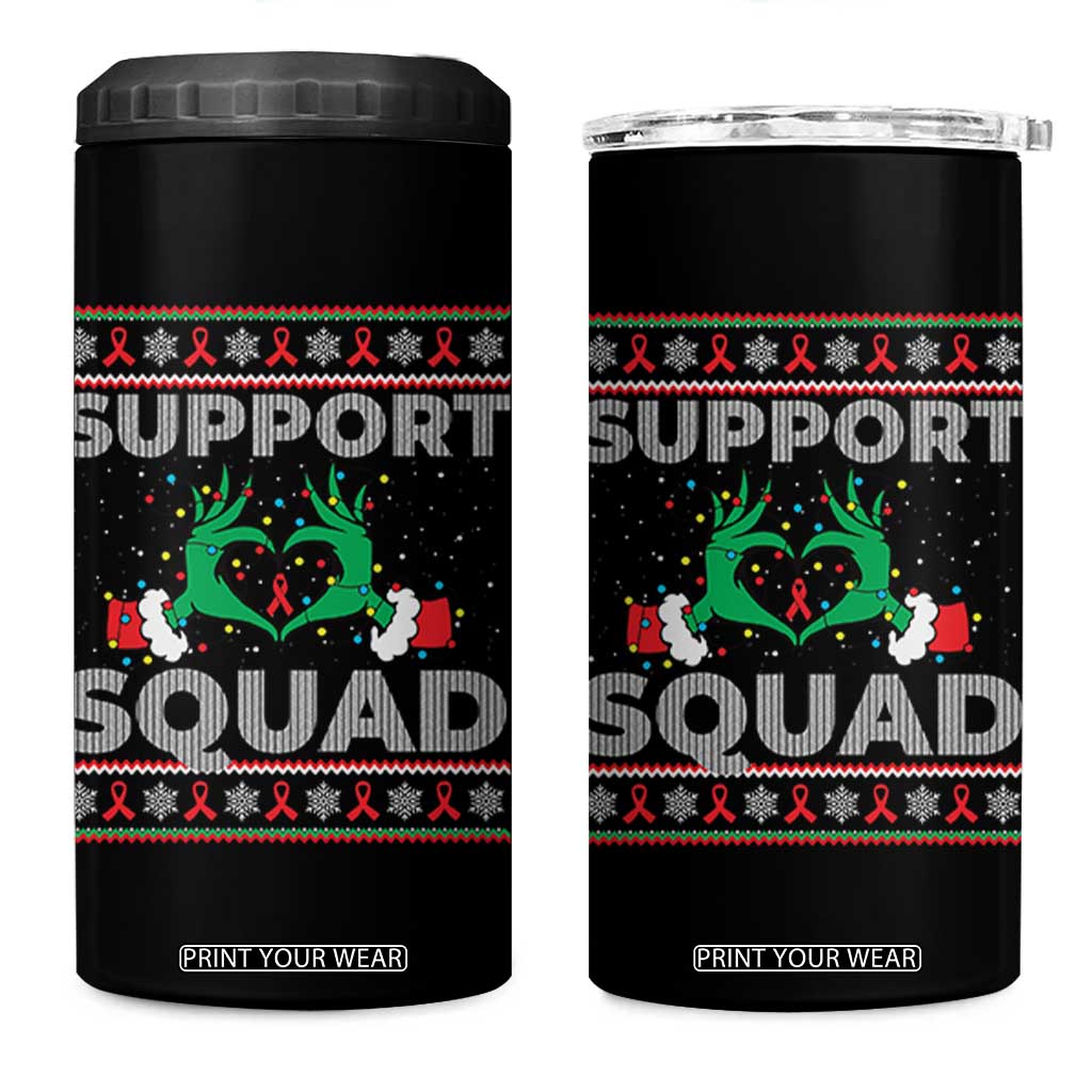 Support Squad HIV Awareness Gift 4 in 1 Can Cooler Tumbler Green Hand Red Ribbon Ugly Sweater Christmas Gift TS12 One Size: 16 oz Black Print Your Wear