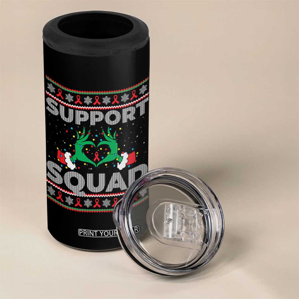 Support Squad HIV Awareness Gift 4 in 1 Can Cooler Tumbler Green Hand Red Ribbon Ugly Sweater Christmas Gift TS12 Print Your Wear