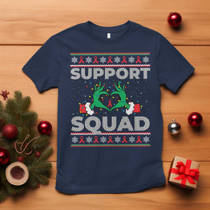 Support Squad HIV Awareness Gift T Shirt Green Hand Red Ribbon Ugly Sweater Christmas Gift TS12 Navy Print Your Wear