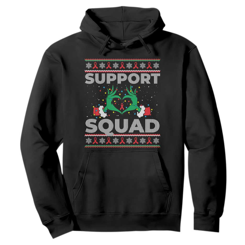 Support Squad HIV Awareness Gift Hoodie Green Hand Red Ribbon Ugly Sweater Christmas Gift TS12 Black Print Your Wear