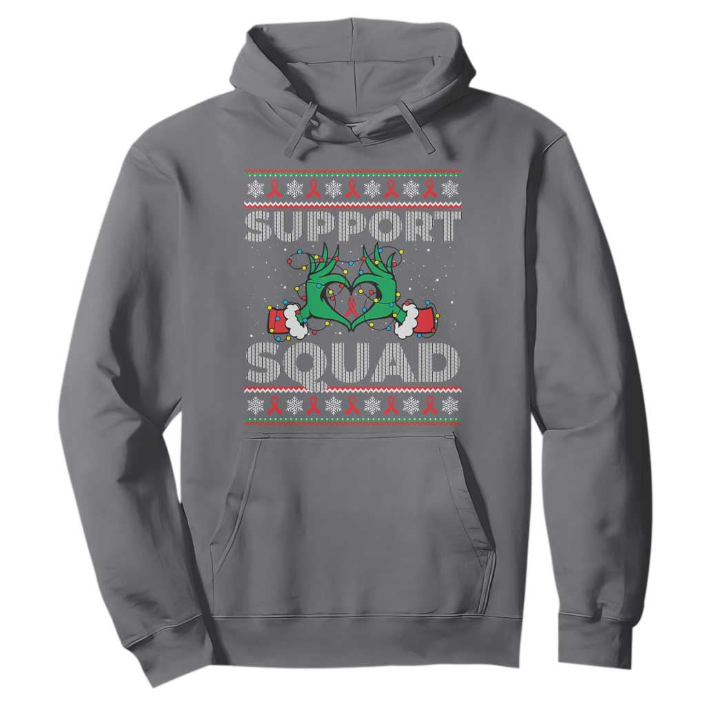Support Squad HIV Awareness Gift Hoodie Green Hand Red Ribbon Ugly Sweater Christmas Gift TS12 Charcoal Print Your Wear