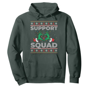 Support Squad HIV Awareness Gift Hoodie Green Hand Red Ribbon Ugly Sweater Christmas Gift TS12 Dark Forest Green Print Your Wear