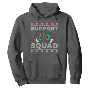 Support Squad HIV Awareness Gift Hoodie Green Hand Red Ribbon Ugly Sweater Christmas Gift TS12 Dark Heather Print Your Wear