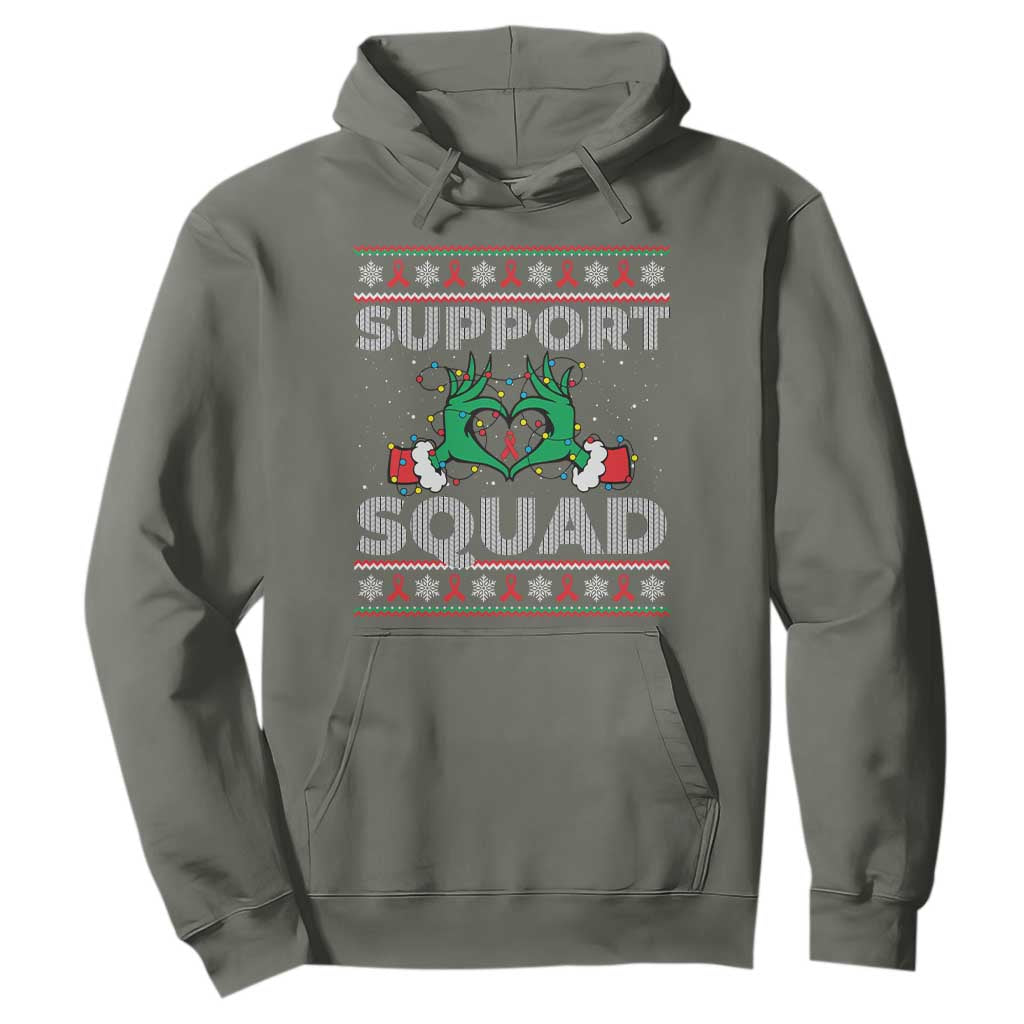 Support Squad HIV Awareness Gift Hoodie Green Hand Red Ribbon Ugly Sweater Christmas Gift TS12 Military Green Print Your Wear