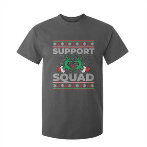Support Squad HIV Awareness Gift T Shirt For Kid Green Hand Red Ribbon Ugly Sweater Christmas Gift TS12 Dark Heather Print Your Wear