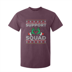 Support Squad HIV Awareness Gift T Shirt For Kid Green Hand Red Ribbon Ugly Sweater Christmas Gift TS12 Maroon Print Your Wear