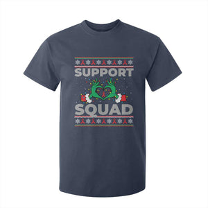Support Squad HIV Awareness Gift T Shirt For Kid Green Hand Red Ribbon Ugly Sweater Christmas Gift TS12 Navy Print Your Wear