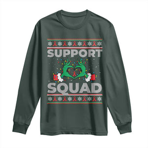 Support Squad HIV Awareness Gift Long Sleeve Shirt Green Hand Red Ribbon Ugly Sweater Christmas Gift TS12 Dark Forest Green Print Your Wear
