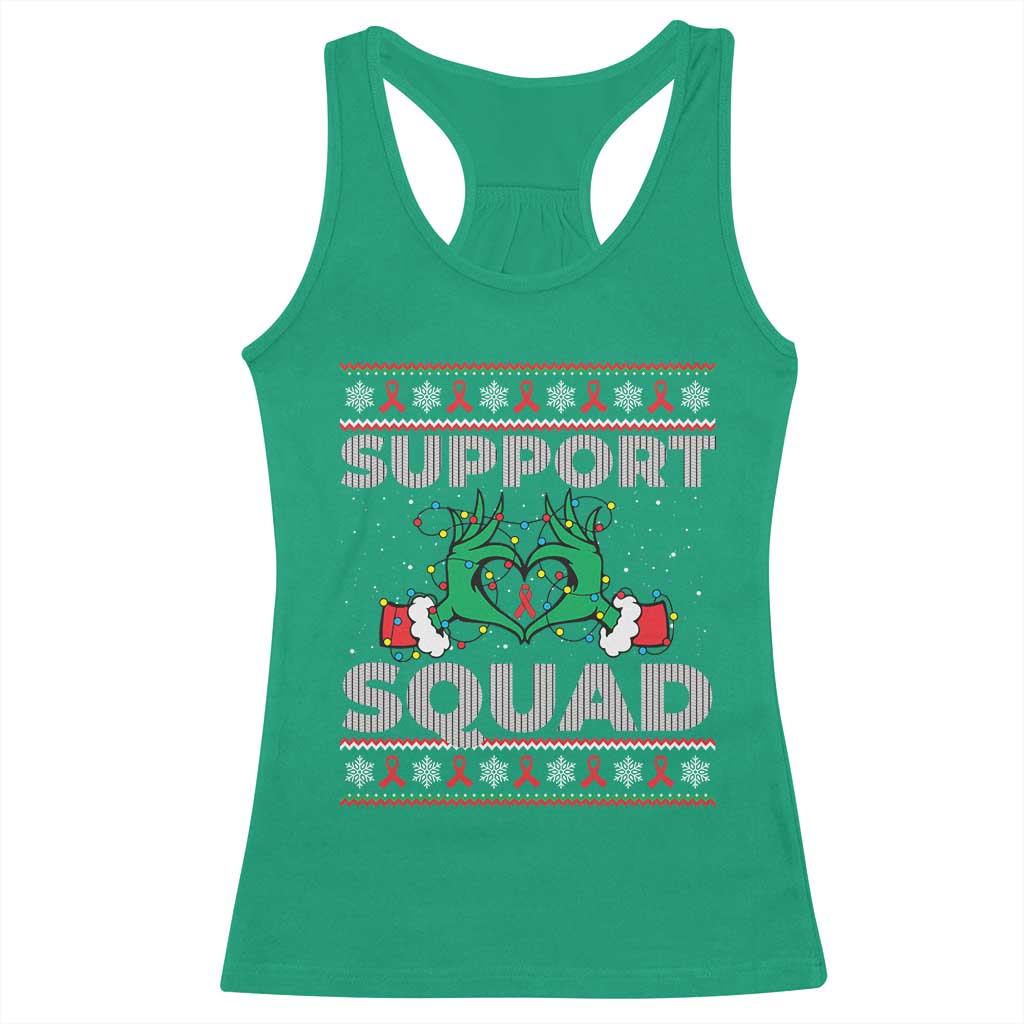 Support Squad HIV Awareness Gift Racerback Tank Top Green Hand Red Ribbon Ugly Sweater Christmas Gift TS12 Irish Green Print Your Wear
