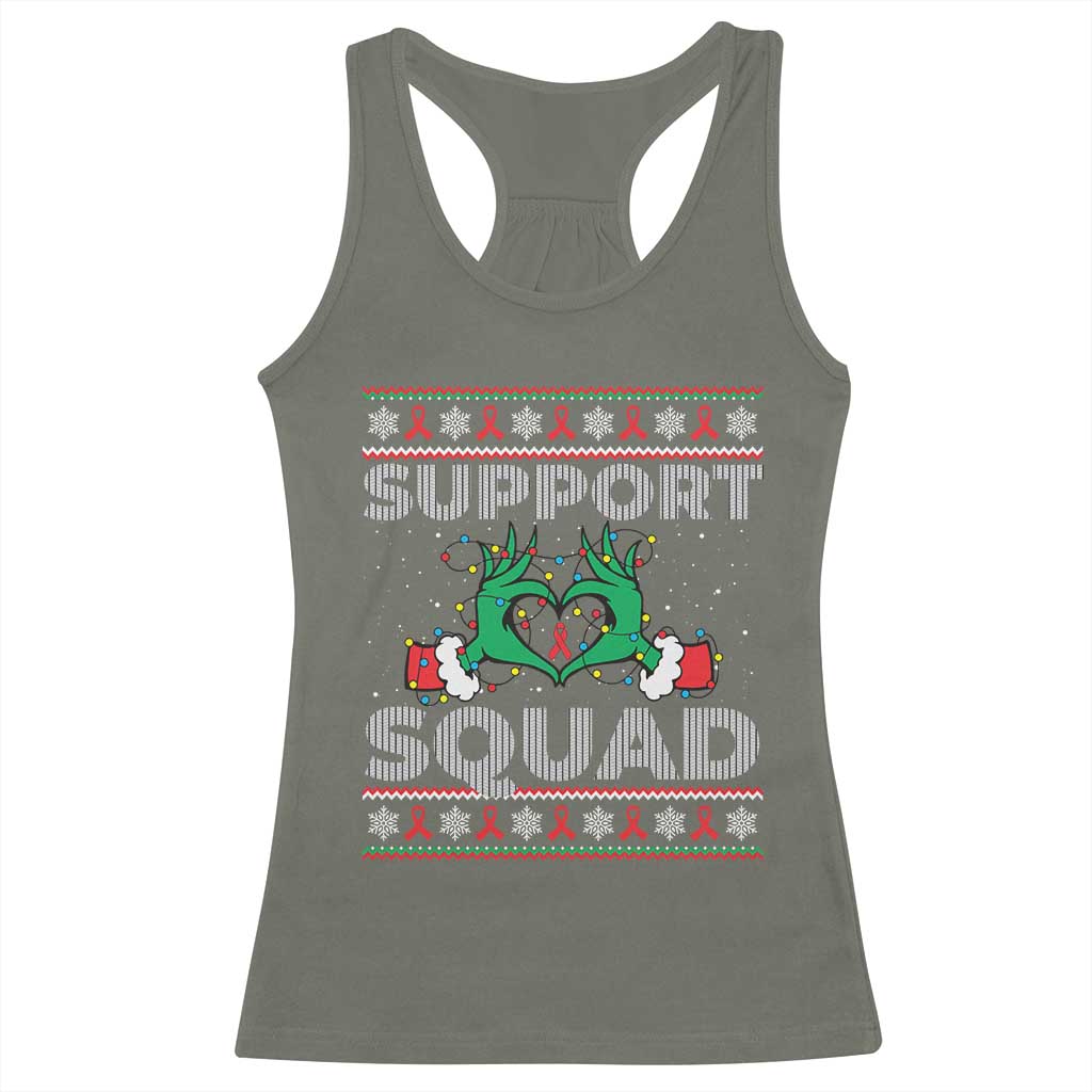 Support Squad HIV Awareness Gift Racerback Tank Top Green Hand Red Ribbon Ugly Sweater Christmas Gift TS12 Military Green Print Your Wear