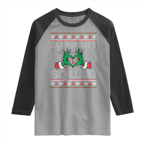 Support Squad HIV Awareness Gift Raglan Shirt Green Hand Red Ribbon Ugly Sweater Christmas Gift TS12 Sport Gray Black Print Your Wear