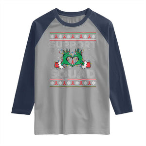Support Squad HIV Awareness Gift Raglan Shirt Green Hand Red Ribbon Ugly Sweater Christmas Gift TS12 Sport Gray Navy Print Your Wear