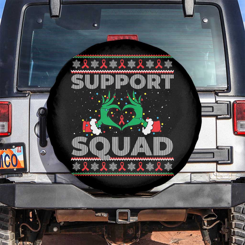 Support Squad HIV Awareness Gift Spare Tire Cover Green Hand Red Ribbon Ugly Sweater Christmas Gift TS12 No hole Black Print Your Wear
