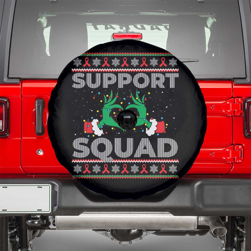 Support Squad HIV Awareness Gift Spare Tire Cover Green Hand Red Ribbon Ugly Sweater Christmas Gift TS12 Black Print Your Wear