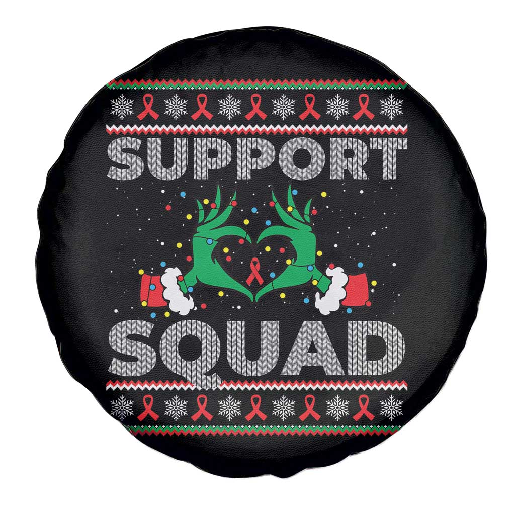 Support Squad HIV Awareness Gift Spare Tire Cover Green Hand Red Ribbon Ugly Sweater Christmas Gift TS12 Print Your Wear