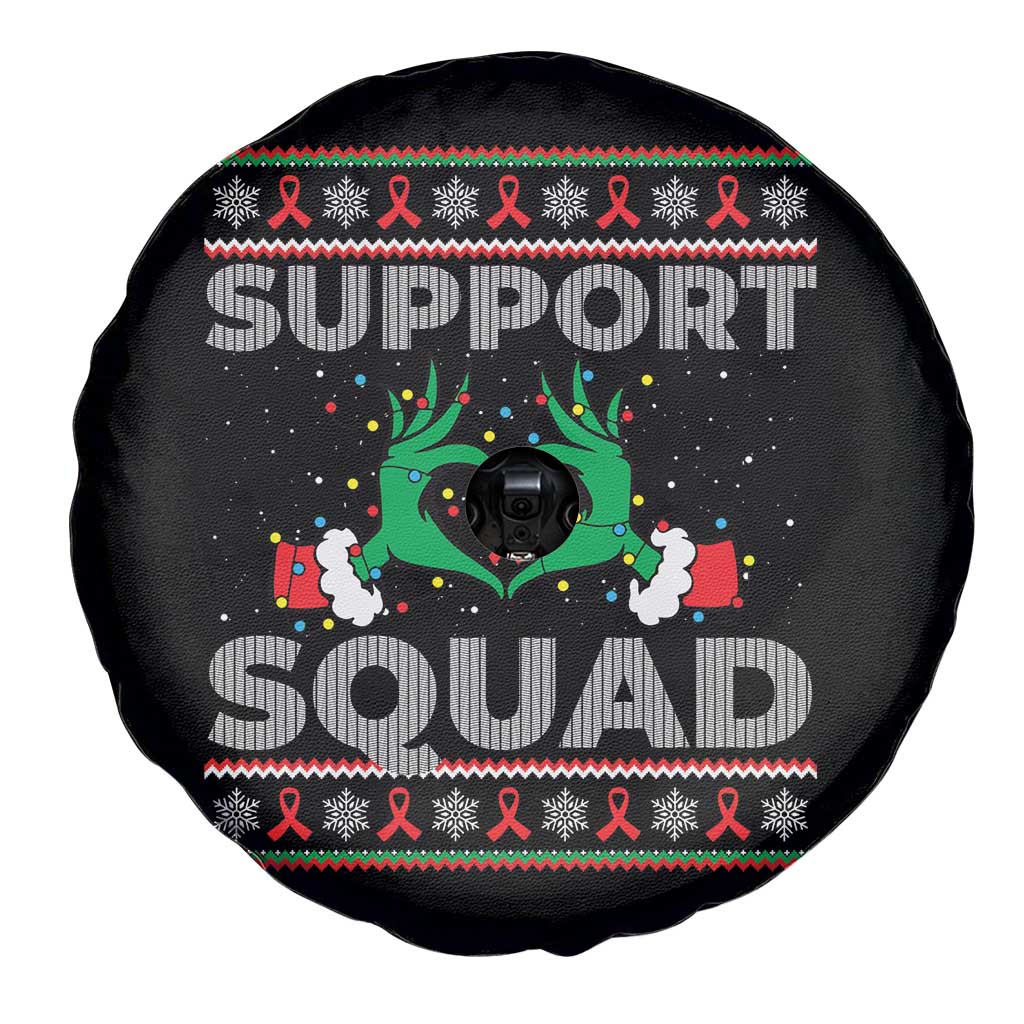 Support Squad HIV Awareness Gift Spare Tire Cover Green Hand Red Ribbon Ugly Sweater Christmas Gift TS12 Print Your Wear