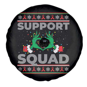 Support Squad HIV Awareness Gift Spare Tire Cover Green Hand Red Ribbon Ugly Sweater Christmas Gift TS12 Print Your Wear