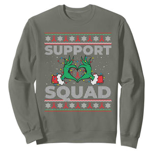 Support Squad HIV Awareness Gift Sweatshirt Green Hand Red Ribbon Ugly Sweater Christmas Gift TS12 Military Green Print Your Wear