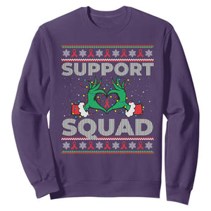 Support Squad HIV Awareness Gift Sweatshirt Green Hand Red Ribbon Ugly Sweater Christmas Gift TS12 Purple Print Your Wear