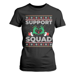 Support Squad HIV Awareness Gift T Shirt For Women Green Hand Red Ribbon Ugly Sweater Christmas Gift TS12 Black Print Your Wear