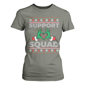 Support Squad HIV Awareness Gift T Shirt For Women Green Hand Red Ribbon Ugly Sweater Christmas Gift TS12 Military Green Print Your Wear