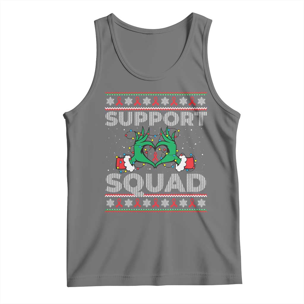 Support Squad HIV Awareness Gift Tank Top Green Hand Red Ribbon Ugly Sweater Christmas Gift TS12 Black Heather Print Your Wear