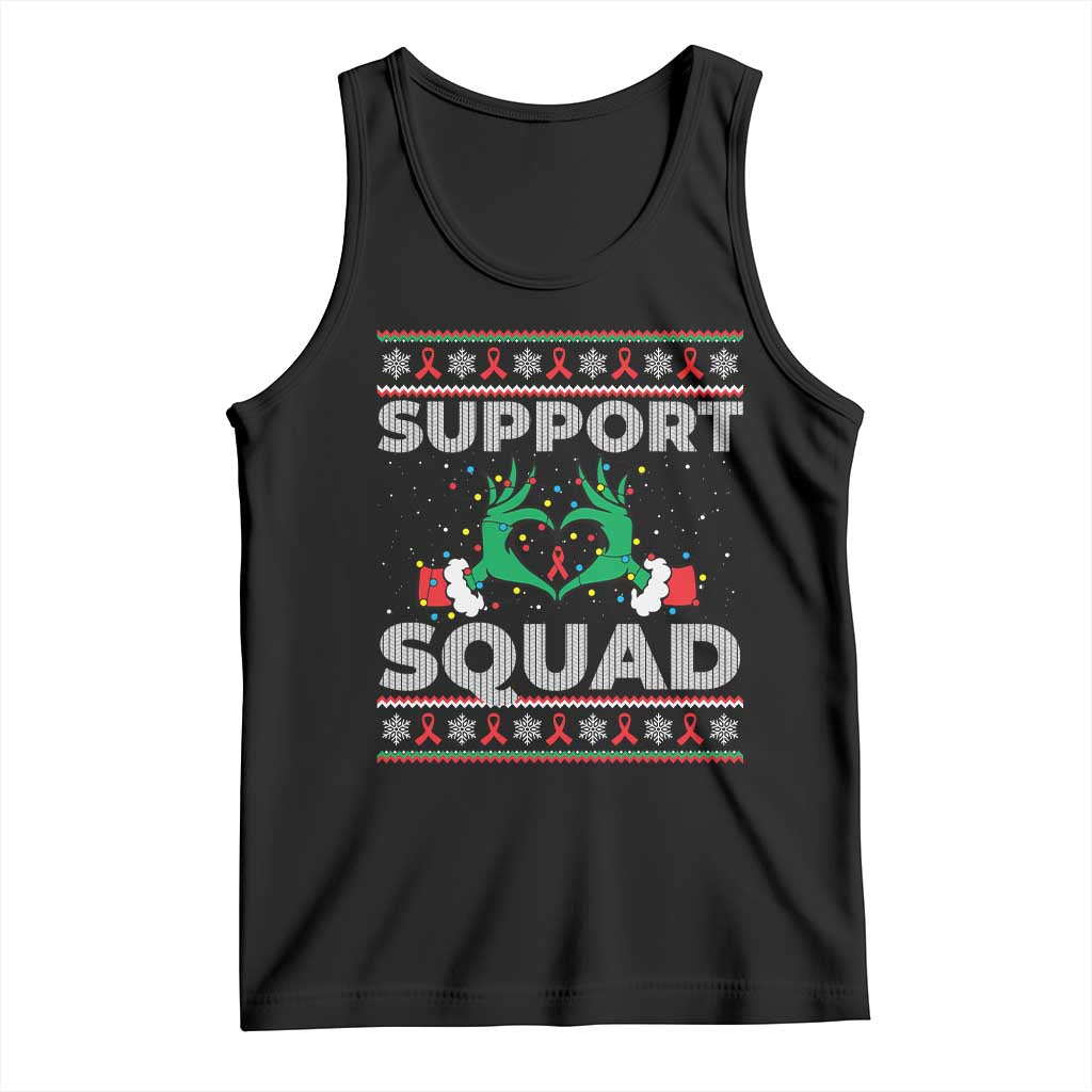 Support Squad HIV Awareness Gift Tank Top Green Hand Red Ribbon Ugly Sweater Christmas Gift TS12 Black Print Your Wear